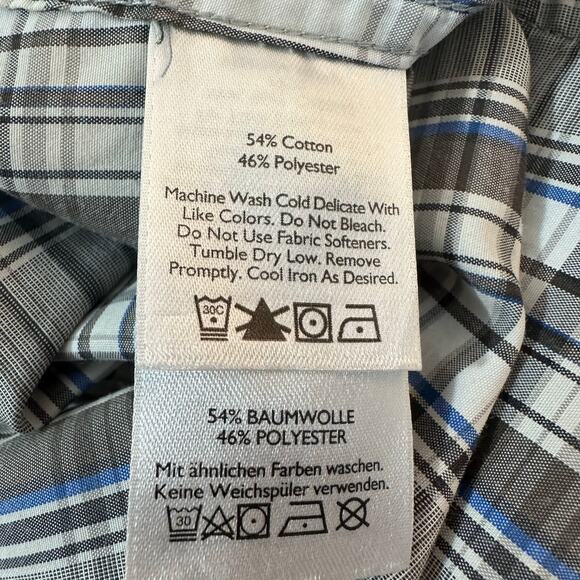 Eddie Bauer Travex Shirt Mens Medium Hiking Performance Gray White Blue Plaid - Picture 6 of 7